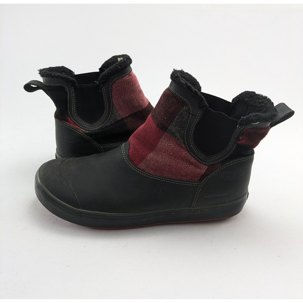 Womens Keen Elsa Chelsea Waterproof Gray Red Plaid Wool Outdoor Boots Size 10‎